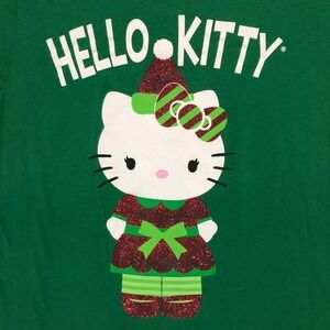 Hello‎ Kitty Junior XXL Elf Christmas Green T Shirt Sparkle Holiday Festive Top